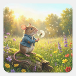 Mouse Blowing Dandelion Seedlings Vierkante Sticker