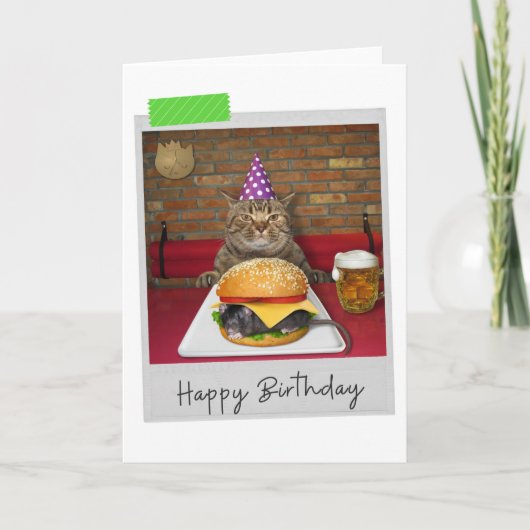 Mouse Burger Chat Drôle Carte d'Anniversaire (Devant)
