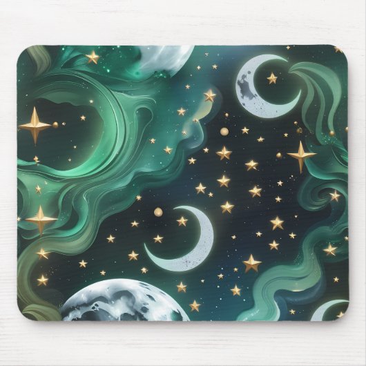 Mouse Pad - Emerald Green Celestial Moon Muismat (Voorkant)