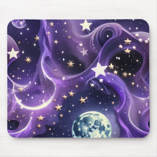 Mouse Pad – Luxury Purple Celestial Moon Phases Muismat (Voorkant)
