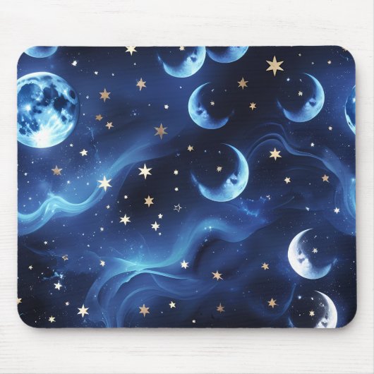 Mouse Pad – Luxury Sapphire Blue Celestial Moon Muismat (Voorkant)