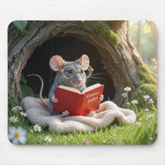 Mouse Reading a Red Book On a Blanket Muismat (Voorkant)