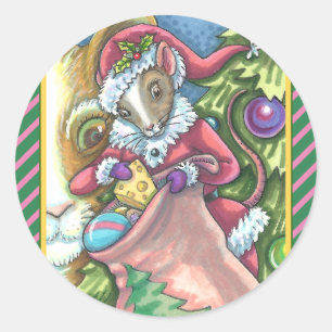 MOUSE SANTA BRENGT GOEDE KATTEN KERSTCADEAUS, Scha Ronde Sticker