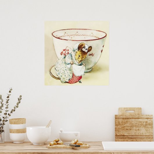 "Mouse Seamstress and Teacup" by Beatrix Potter Poster (Keuken)