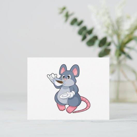 Mouse with Coffee Cup Briefkaart (Staand voorkant)