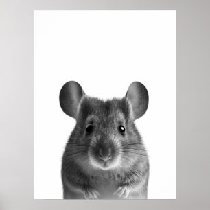 Mouse Woodland Modern Portret zwart wit Poster