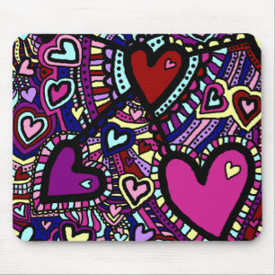 Mousemat, Abstracte Doodle Art Hearts Muismat