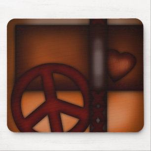 Mousemat, Rustic Heart en Peace Sign. Muismat