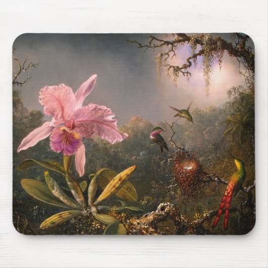 Mousepad: Cattleya Orchid & Drie kolibries Muismat (Voorkant)