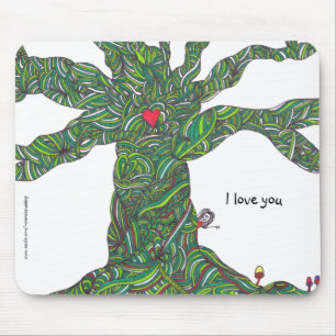 Mousepad - ik hou van je - boom met karakter muismat