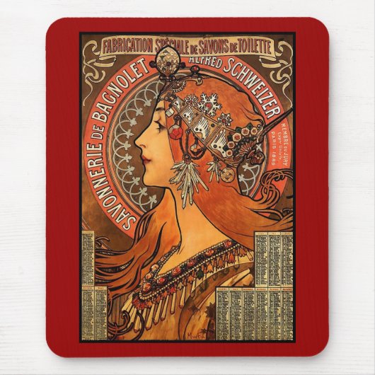 Mousepad  Kunst Alfons Mucha F Champenois Muismat (Voorkant)