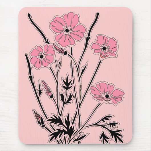 Mousepad kunst roze klaprozen muismat (Voorkant)