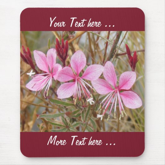 Mousepad - Roze bloemen met tekst Muismat (Voorkant)