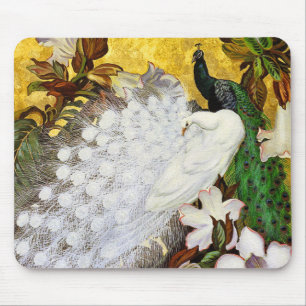 Mousepad: Witte en blauwe pacocks Muismat