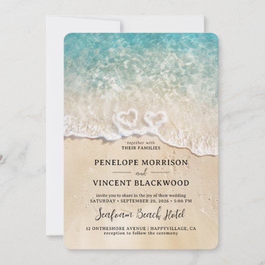 Mousse de mer Coeurs Plage Mariage Invitation (Devant)