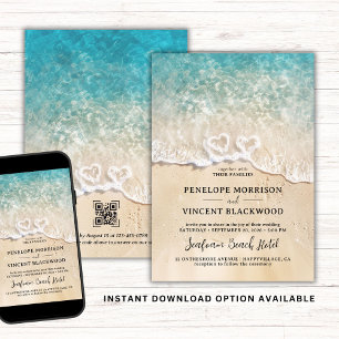 Mousse de mer Coeurs Plage Mariage Invitation