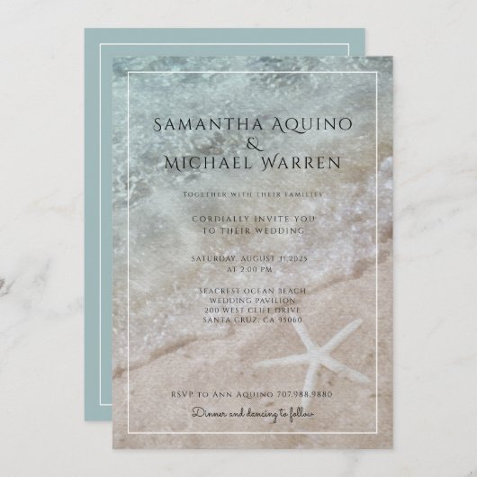 Mousse de mer Sable Plage Plage Mariage Invitation (Devant / Derrière)