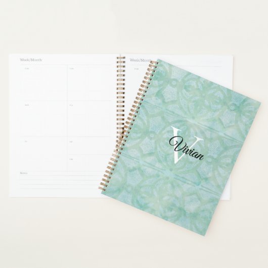 Mousse de mer Vert Batik Monogramme Nom Planificat (Devant avec enveloppe)