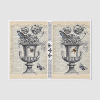 Mousseline 2 Urnes florales sur une feuille Papier de tissu d
