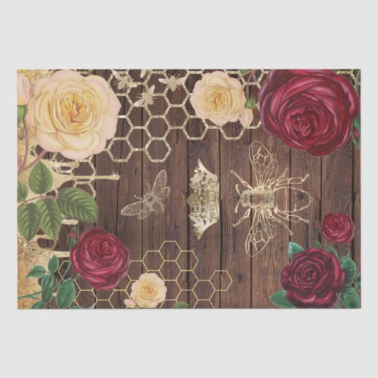 Mousseline abeilles rustiques et papier rose (Recto)