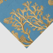 Mousseline Algues d'or sur papier de tissus bleu Aqua (Détail)