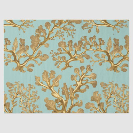 Mousseline Algues d'or sur papier de tissus vert Seafoam (Recto)