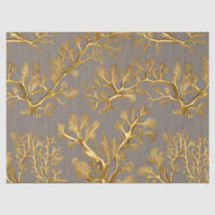 Mousseline Algues d'or sur papier tissu Taupe