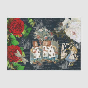 Mousseline Alice Wonderland Cartes Roses Papier Tissu Littéra