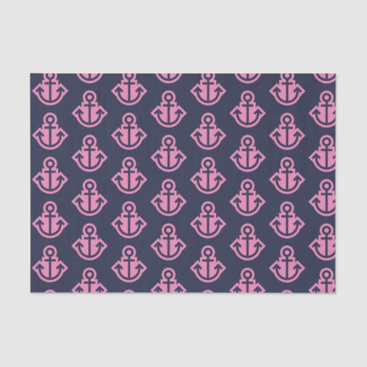 Mousseline Ancres marines et roses Papier papier (Recto)