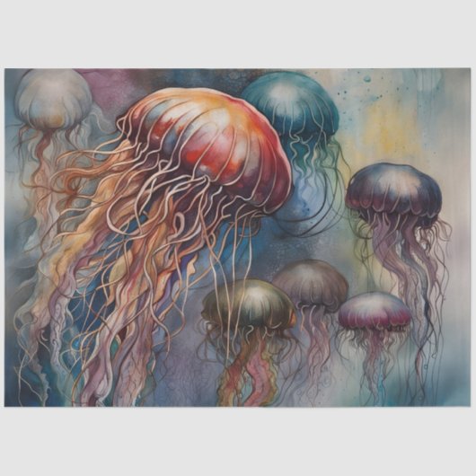 Mousseline Aquarelle Jellyfish Tropical Decoupage Papier (Recto)