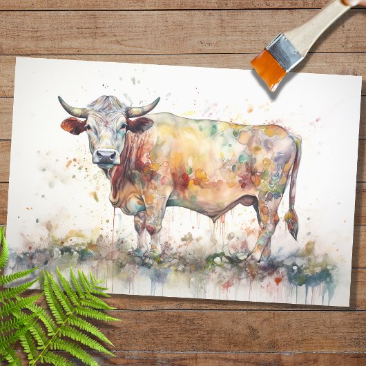 Mousseline Aquarelle psychédélique Vache 1 Papier de découpag