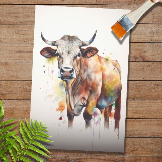 Mousseline Aquarelle psychédélique Vache 3 papier découpage