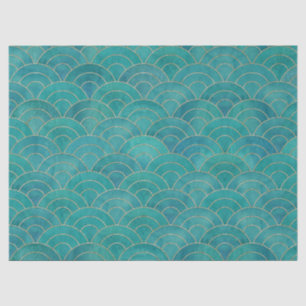 Mousseline Art Déco Papier Tissu Turquoise & Découpage Gold