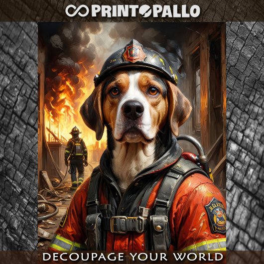 Mousseline Beagle en tant que pompier - Papier Tissu