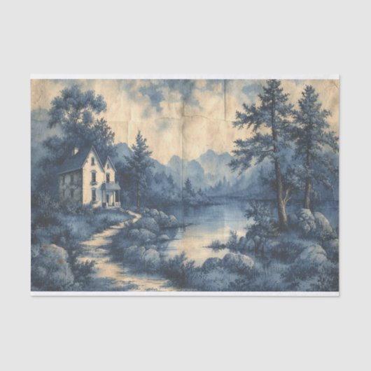 Mousseline Beau paysage sur un papier écaillé (Recto)