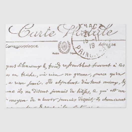 Mousseline Belle Carte Postale Français Script Tissu Papier (Recto)