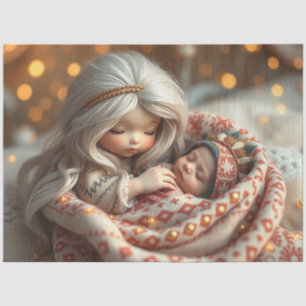 Mousseline Belle Fée et bébé Imaginaire Art Tissu Papier