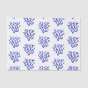 Mousseline Bleu et blanc corail de mer grand papier de tissu