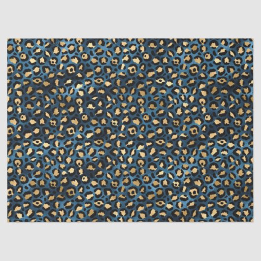 Mousseline Bleu et or Leopard Series Design 1 papier de tissu (Recto)