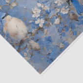 Mousseline Bleu Oiseaux et fleurs Découpage papier de tissus (Détail)