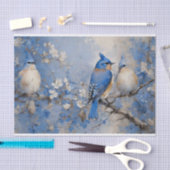 Mousseline Bleu Oiseaux et fleurs Découpage papier de tissus (Artisanat)
