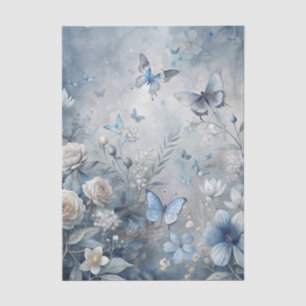 Mousseline Bleu Vintage Été Imprimer Papier Tissu