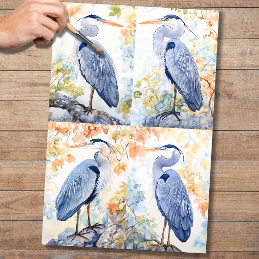 Mousseline Blue Heron Collage 1 papier décolpage