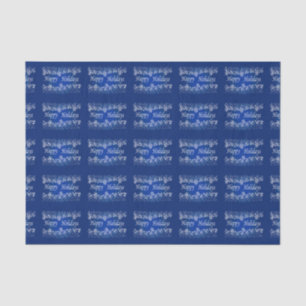 Mousseline Blue Shining Stars Happy Holiday Tissu Papier