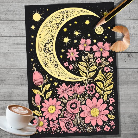 Mousseline Boho Moon et Fleurs 10 découpage papier
