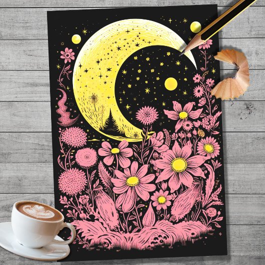 Mousseline Boho Moon et Fleurs 12 Découpage Papier
