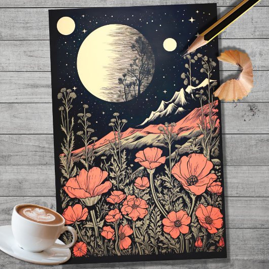 Mousseline Boho Moon et Fleurs 4 papier de découpage