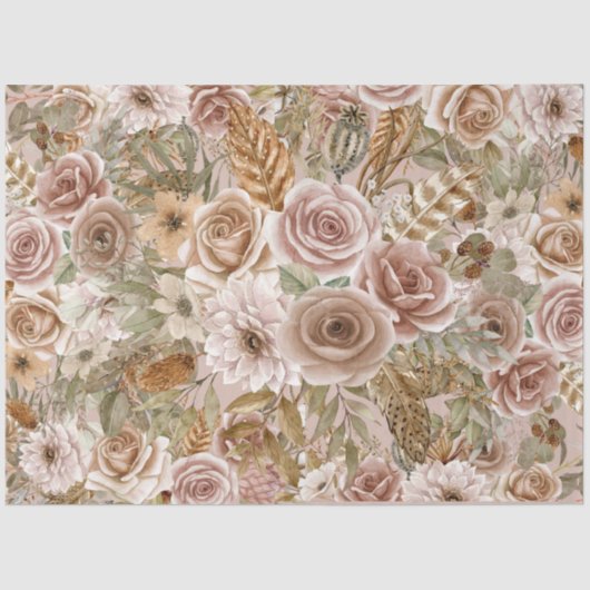 Mousseline Boho Rustic Floral Decoupage Papier Tissu (Recto)