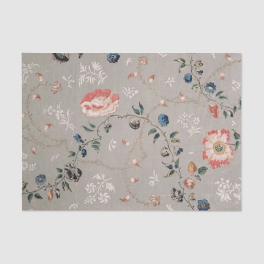 Mousseline Botanique Découpage Tissu Papier gris rose Fleurs (Recto)