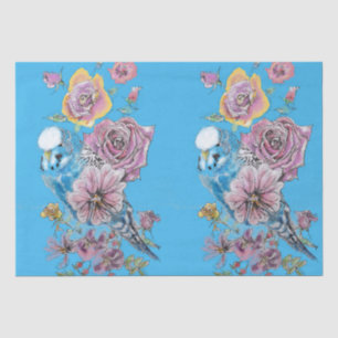 Mousseline Bougie bleue Rose motif floral papier de tissus bl
